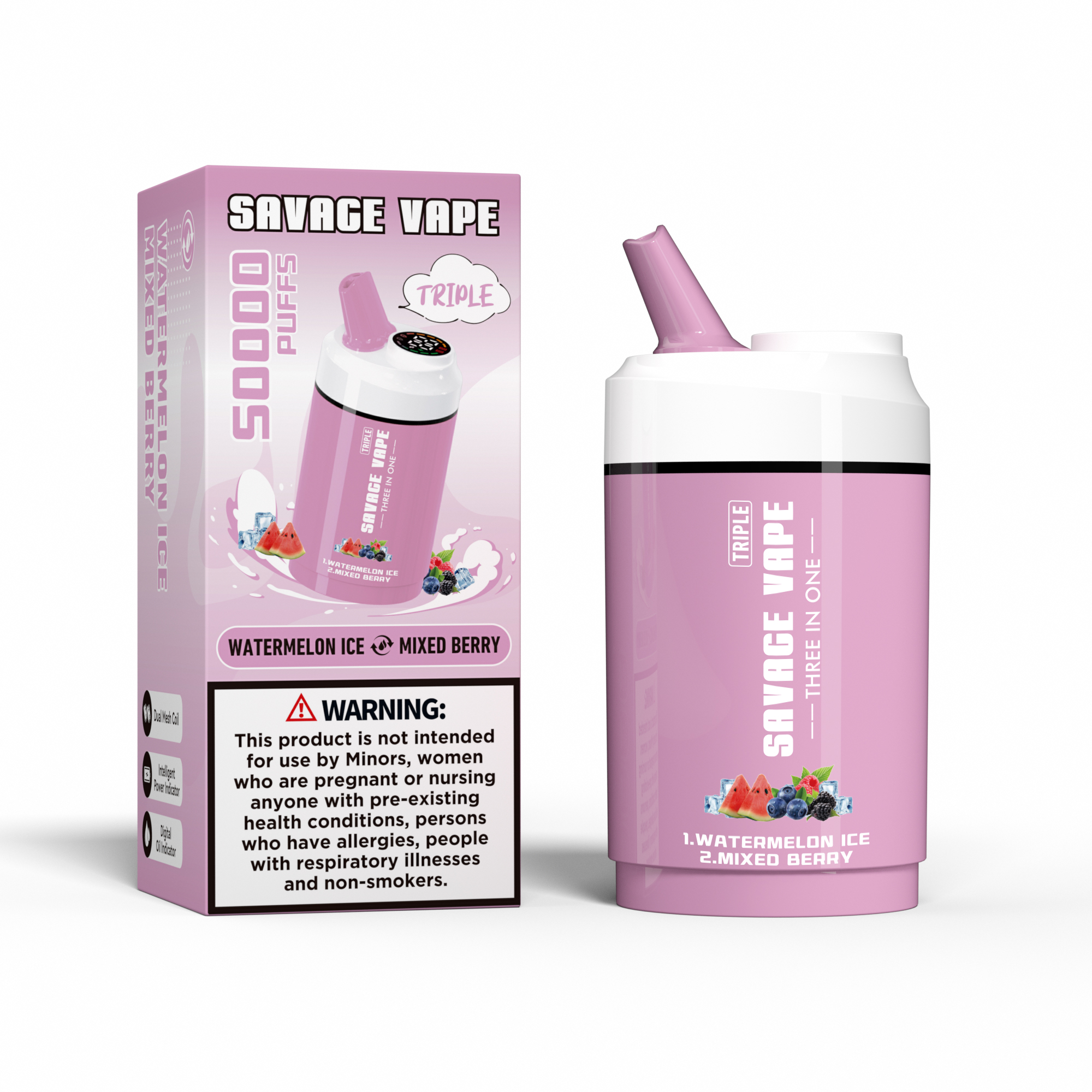 Savage Vape Triple 50000 Puffs 50k tres en uno 3 en 1 Vape desechable Vapor Doble Agua de agua de sabor Ice & Mixed Berry