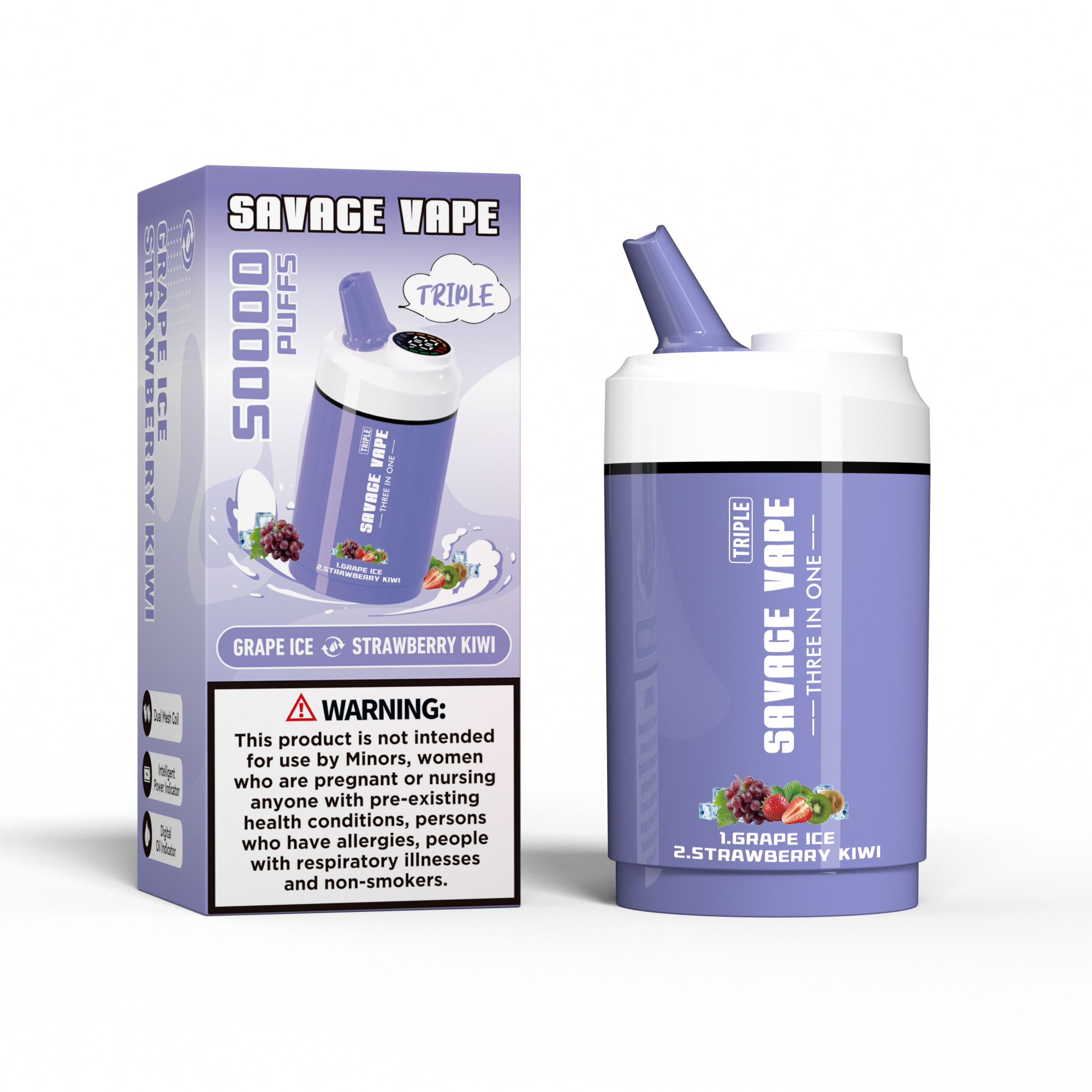 Savage Vape Triple 50000 Puffs 50k tres en uno 3 en 1 Vape desechable Vapor Doble Agua de agua de sabor Ice & Mixed Berry