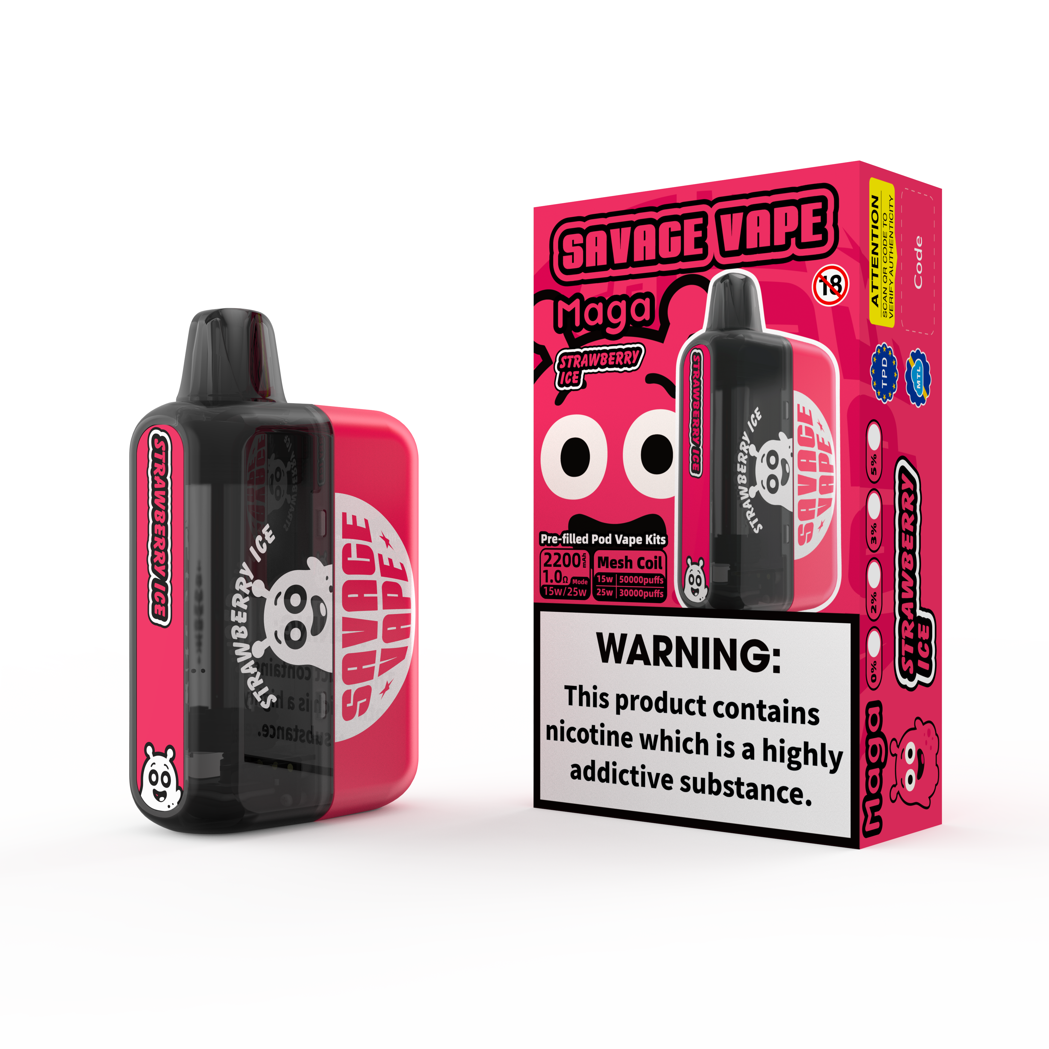 2025 Nuevo diseño UE Warehouse Savage Maga 50000 Puff Puff Kits de cartucho reemplazable Vapor desechable Vapor de 50k-strawberry