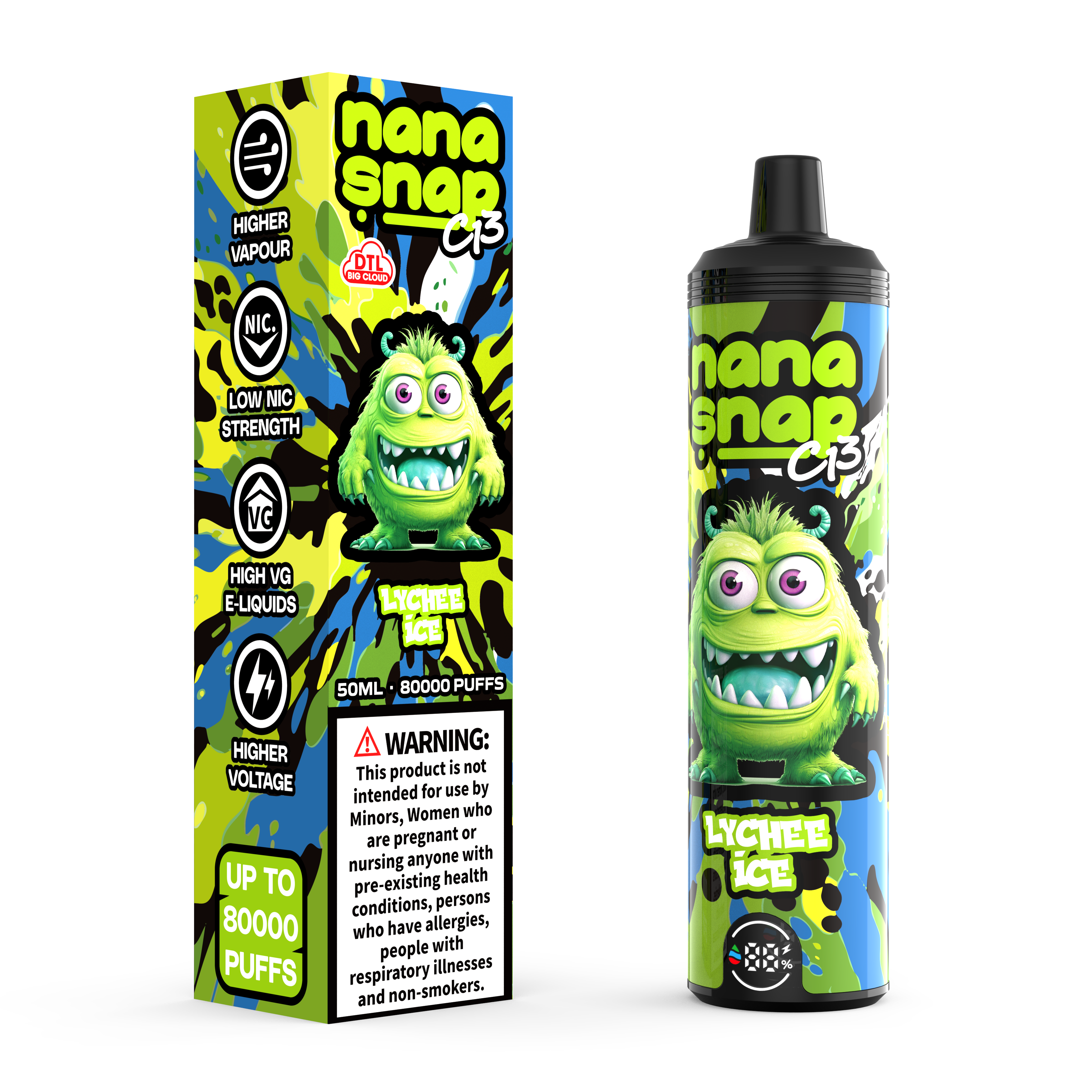 Nanasnap de alta calidad C13 80000 Puff 60000 50000 E POLLO DE CIROTA DE CIROTA HOGKAH DTL VAPER 50ml E-Liquid Dual Mesh Coil Eu Warehouse Vape desechable Vapor 80K 60K 50K-Linglee