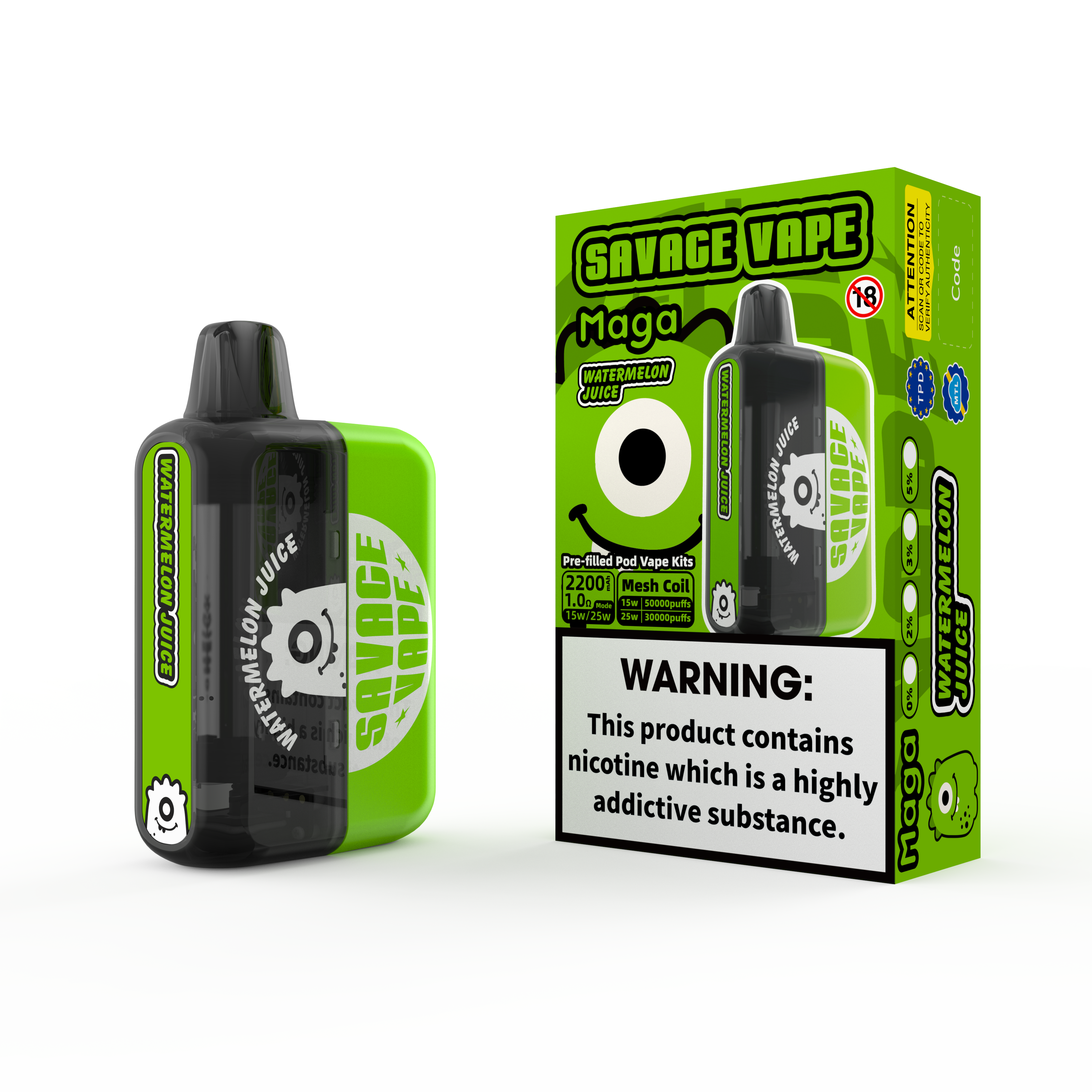 2025 Nuevo diseño UE Warehouse Savage Maga 50000 Puff Puff Kits reemplazables reemplazables Vapor desechable Vapor de 50k-Waternon