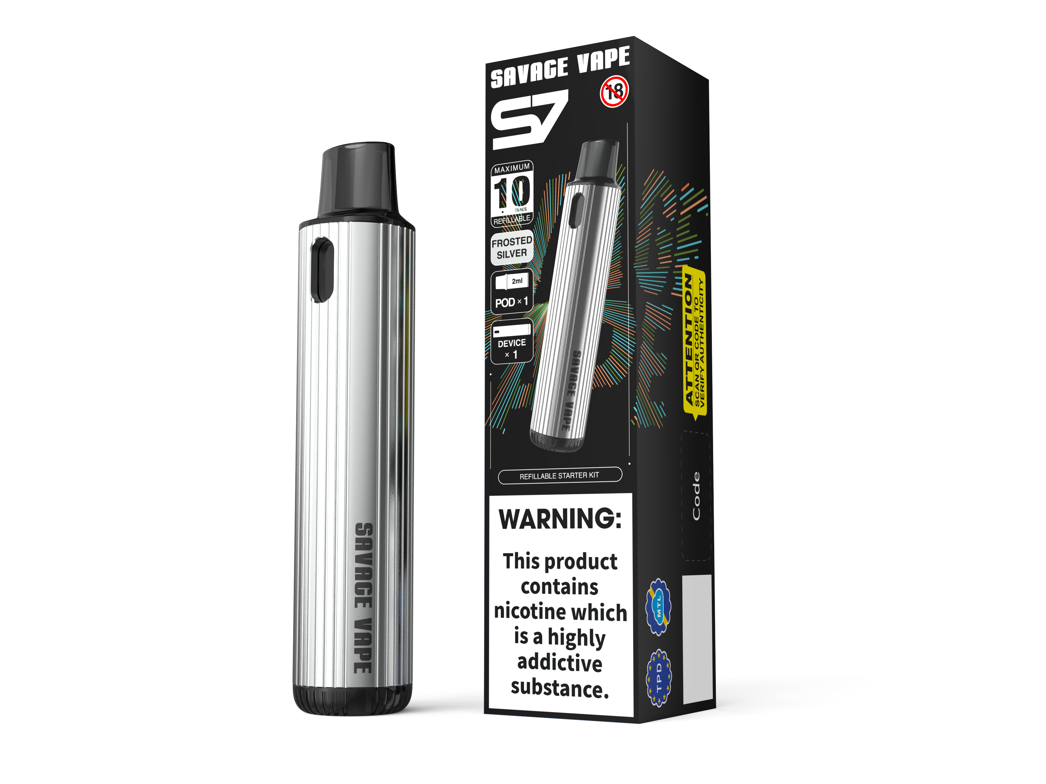 Savage Vape S7 reemplazable 2 ml de 2 ml kits de inicio de cápsula dispositivo 700mAh batería - TPD