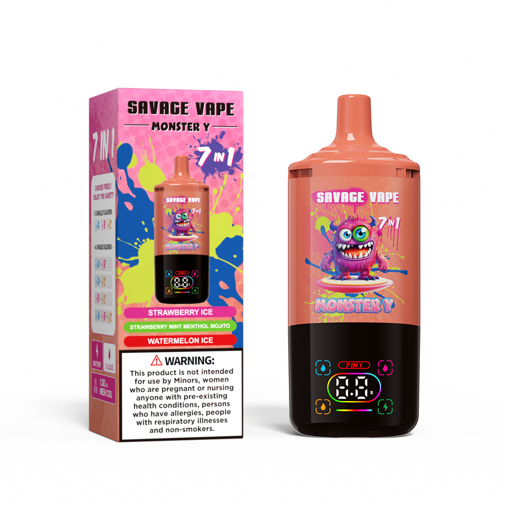Venta superior Savage Monster Y 80000 Puff 65000 50000 E Cigarrillo 7 en 1 Dual Mesh Coil Display Smart 30+30+30ml EU Liquid Warehouse Vape Vape 80K 65K 50K-Strawberry y Strawberry Mint Mintholhol 