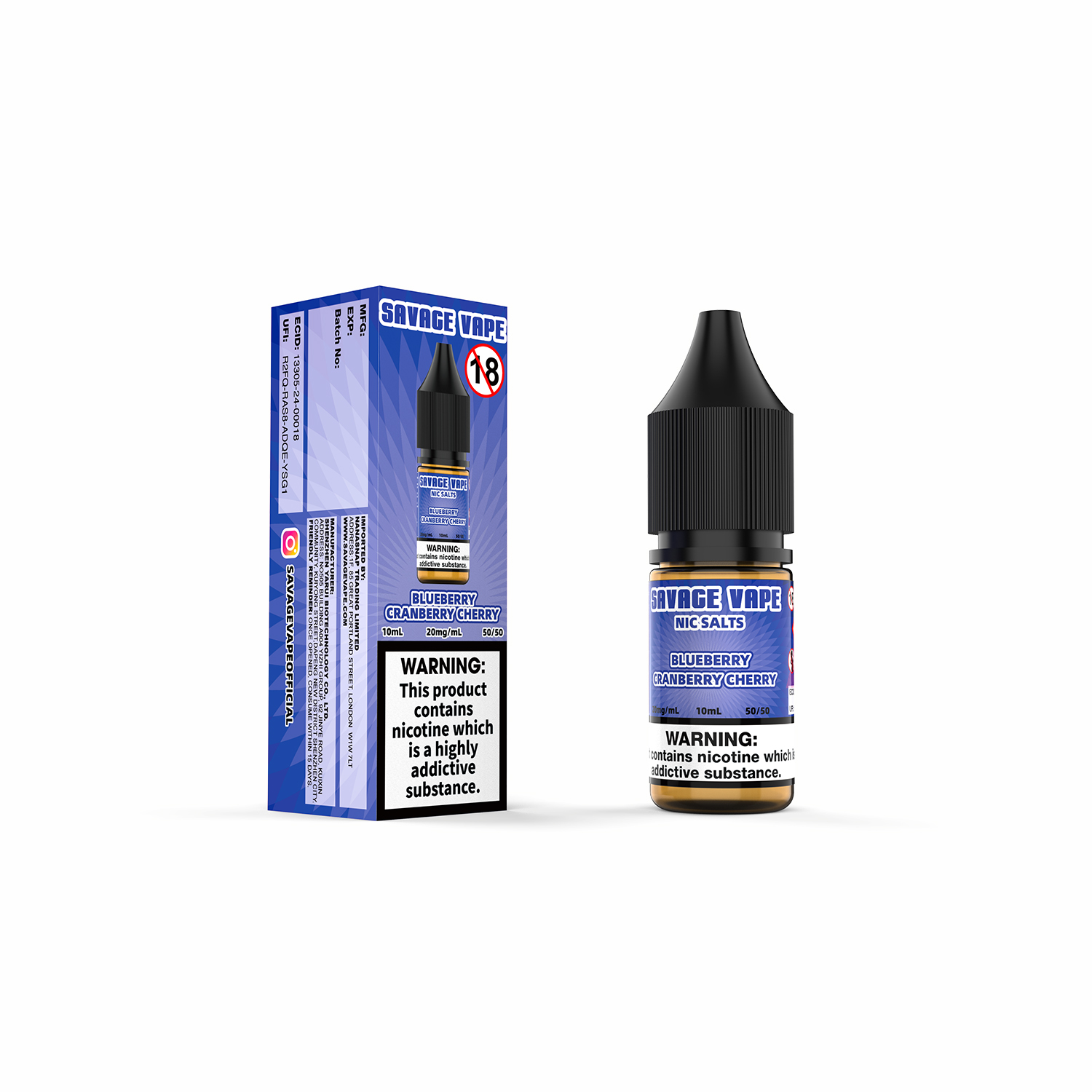 E-líquido Savage Vape Bluberry Cranberry Cherry Nic Salt 20 mg 2 ml TPD