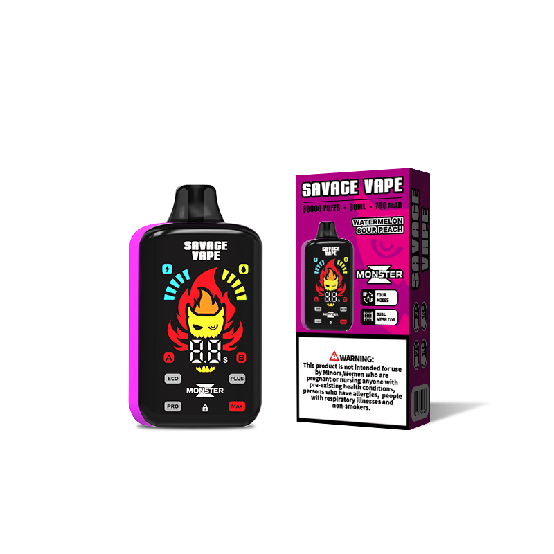 Original Savage Monster Z 30000 Puff 30k Vape desechable E Cigarrillo Bobina de malla dual 5% Nic Sal- Sandía Manzana agria