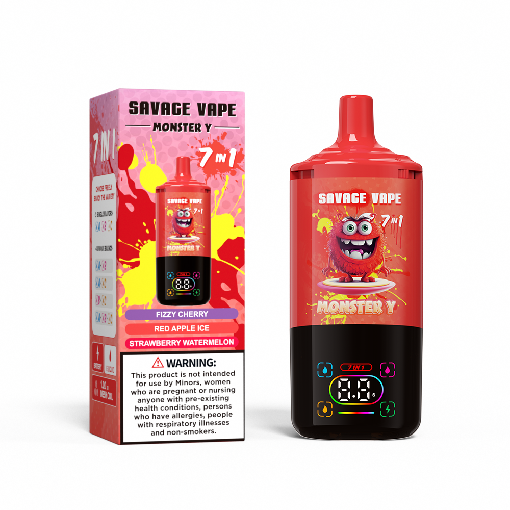 Venta superior Savage Monster Y 80000 Puff 65000 50000 E Cigarrillo 7 en 1 Dual Mesh Coil Display Smart 30+30+30ml EU Liquid Warehouse Vape Vape Vape 80K 65K 50K-Fizzy Cherry & Red Apple Ice hielo