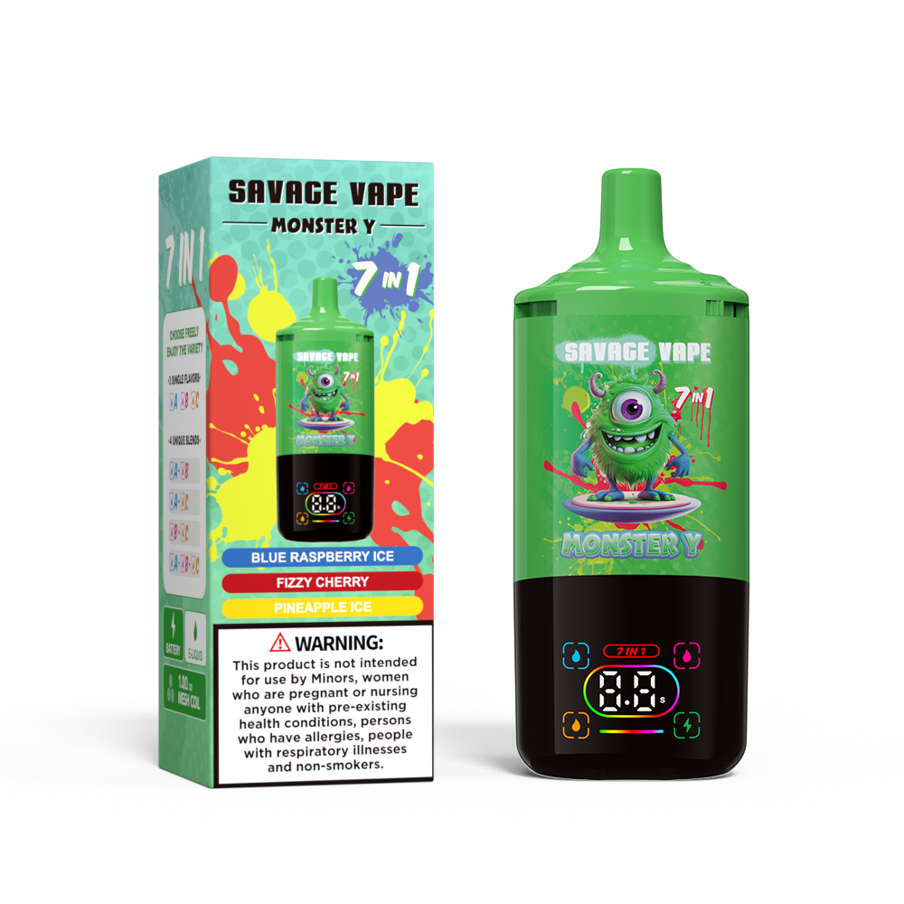 Venta superior Savage Monster Y 80000 Puff 65000 50000 E Cigarrillo 7 en 1 Dual Mesh Coil Display Smart 30+30+30ml EU Warehouse Vape desechable Vapor 80K 65K 50K Blue Raspberry Ice & Fizzy Cherry