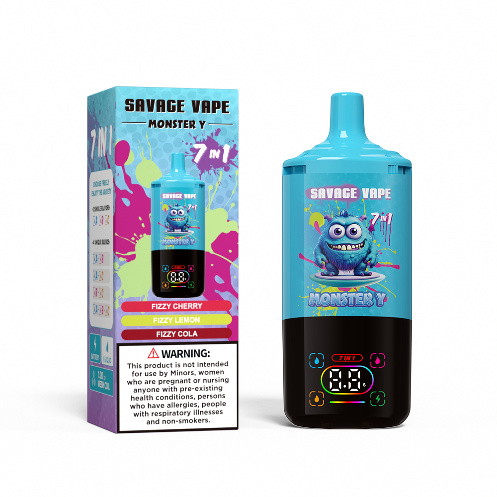 Venta superior Savage Monster Y 80000 Puff 65000 50000 E Cigarrillo 7 en 1 Dual Mesh Coil Display Smart 30+30+30ml Eu Liquid Warehouse Vape Vape 80K 65K 50K Fizzy Cherry & Fizzy Lemon