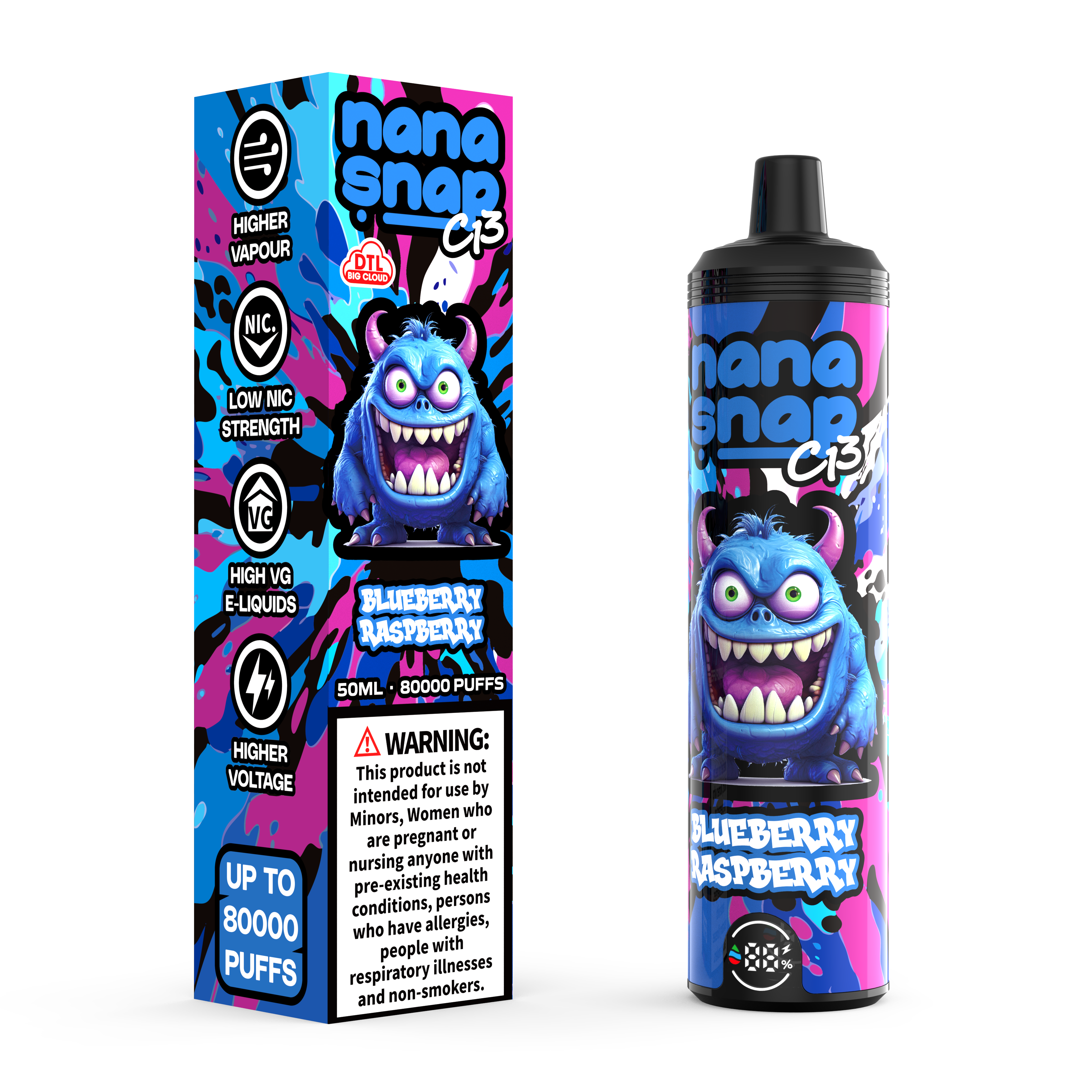 Nanasnap de alta calidad C13 80000 Puff 60000 50000 E POLLO DE CIROTA DE CIROTillo Hookah Vaper 50ml E-Liquid Dual Mesh Coil Eu Warehouse Vape desechable Vapor 80K 60K 50K Blueberry Raspberry