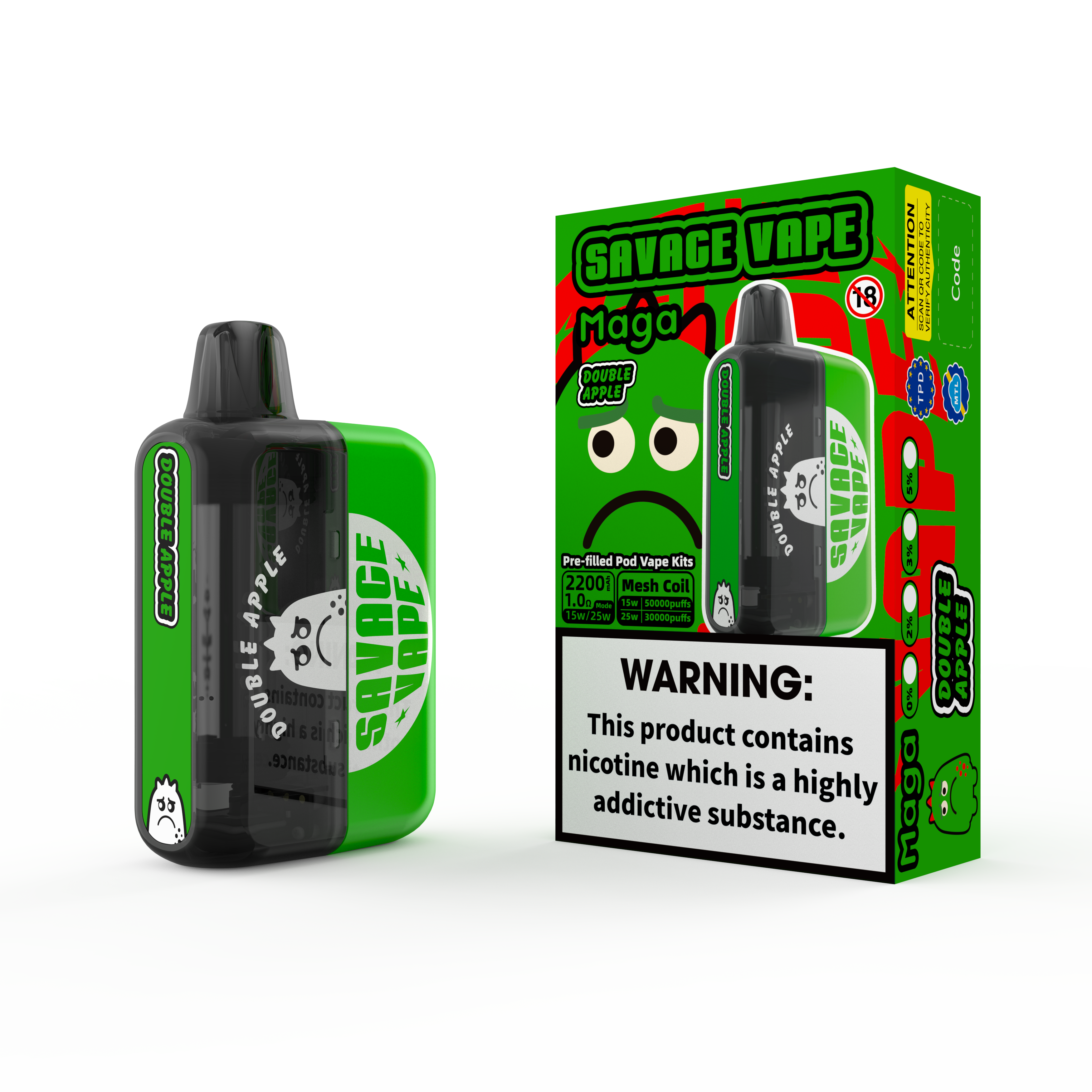 2025 Nuevo diseño UE Warehouse Savage Maga 50000 Puff Puff Kits reemplazables reemplazables Vapor desechable Vapor de 50k-Double Apple