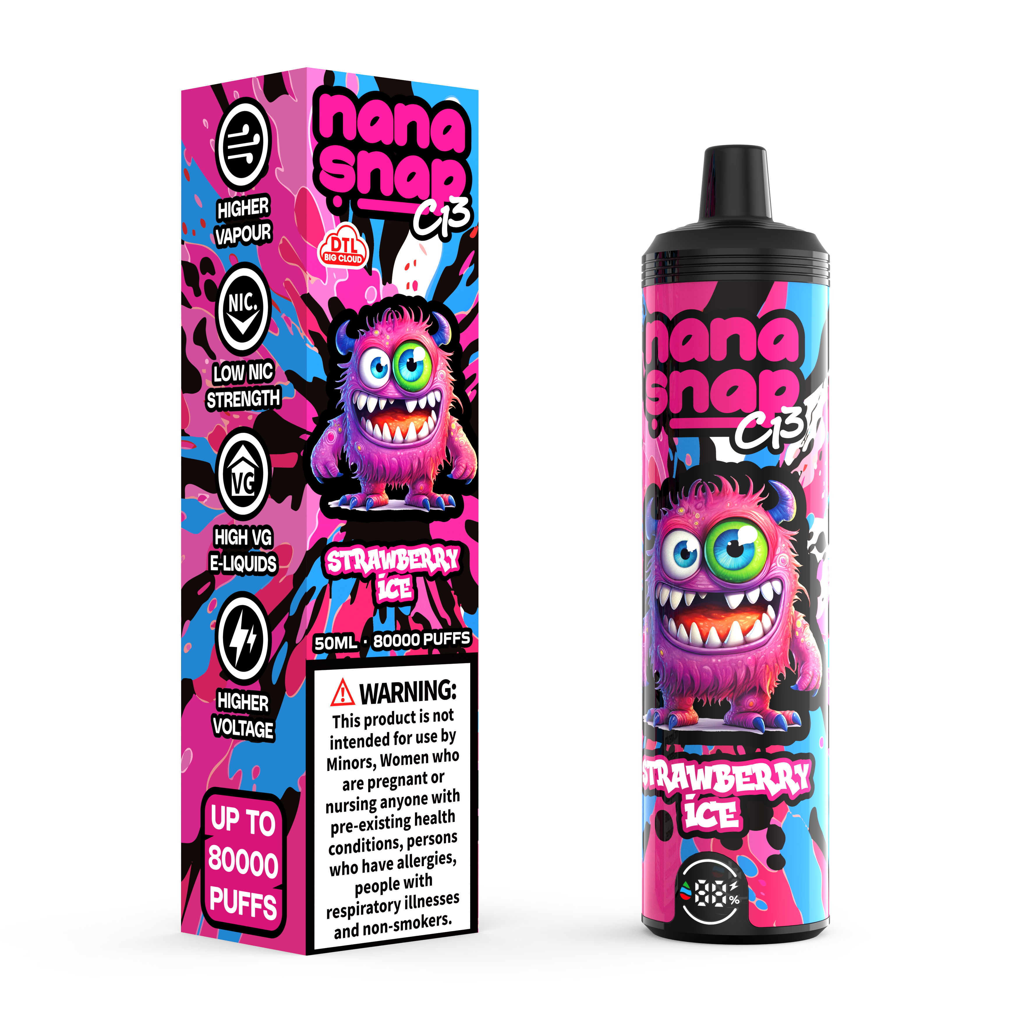 Nanasnap de alta calidad C13 80000 Puff 60000 50000 E POLLO DE CIROTA DE CIROTA HOGKAH DTL VAPER 50ml E-Liquid Dual Mesh Coil EU Warehouse Vape desechable Vapor 80K 60K 50K-Strawberry
