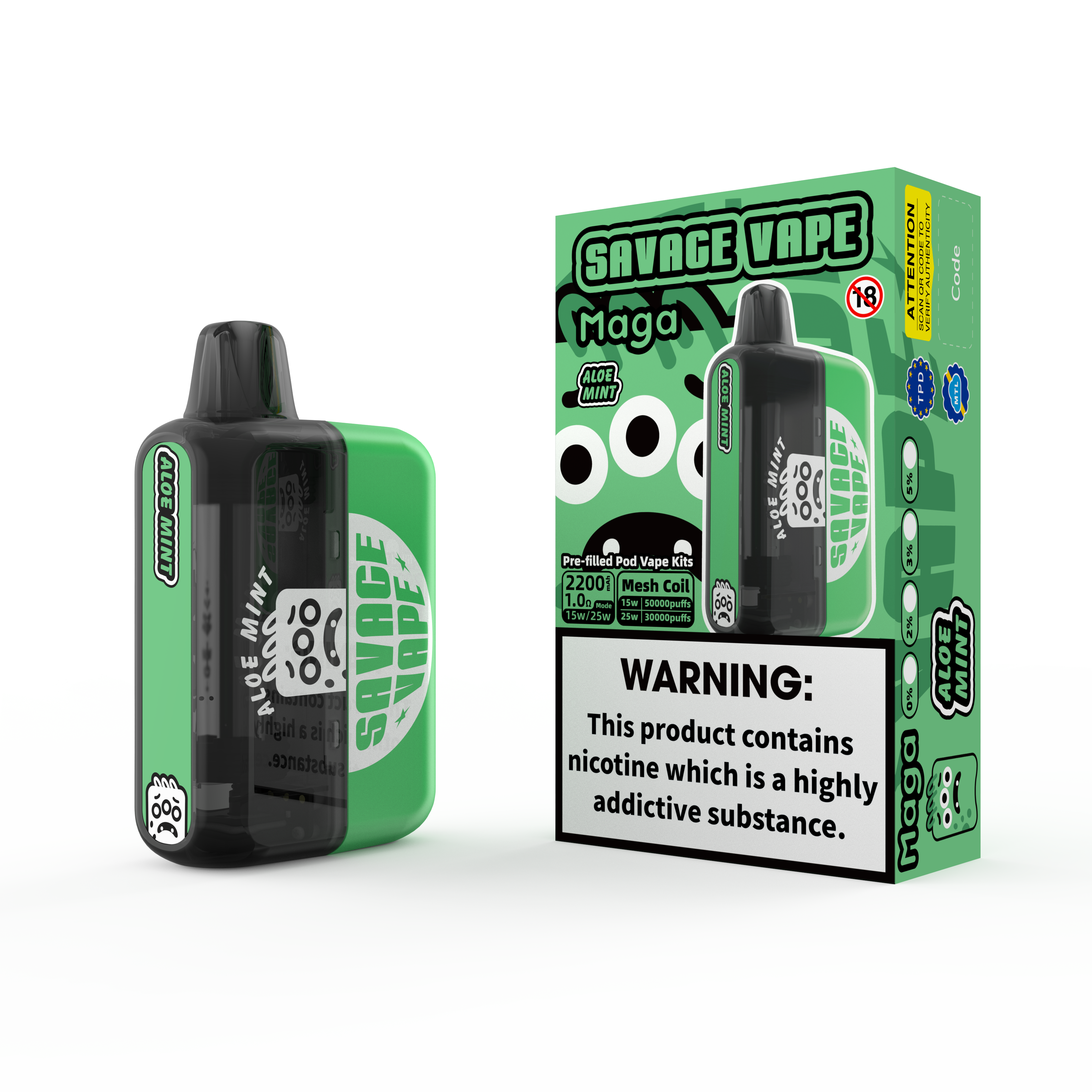 2025 NUEVO diseño UE Warehouse Savage Maga 50000 Puff Puff Kits reemplazables reemplazables Vapor desechable Vapor de 50K-Aloo