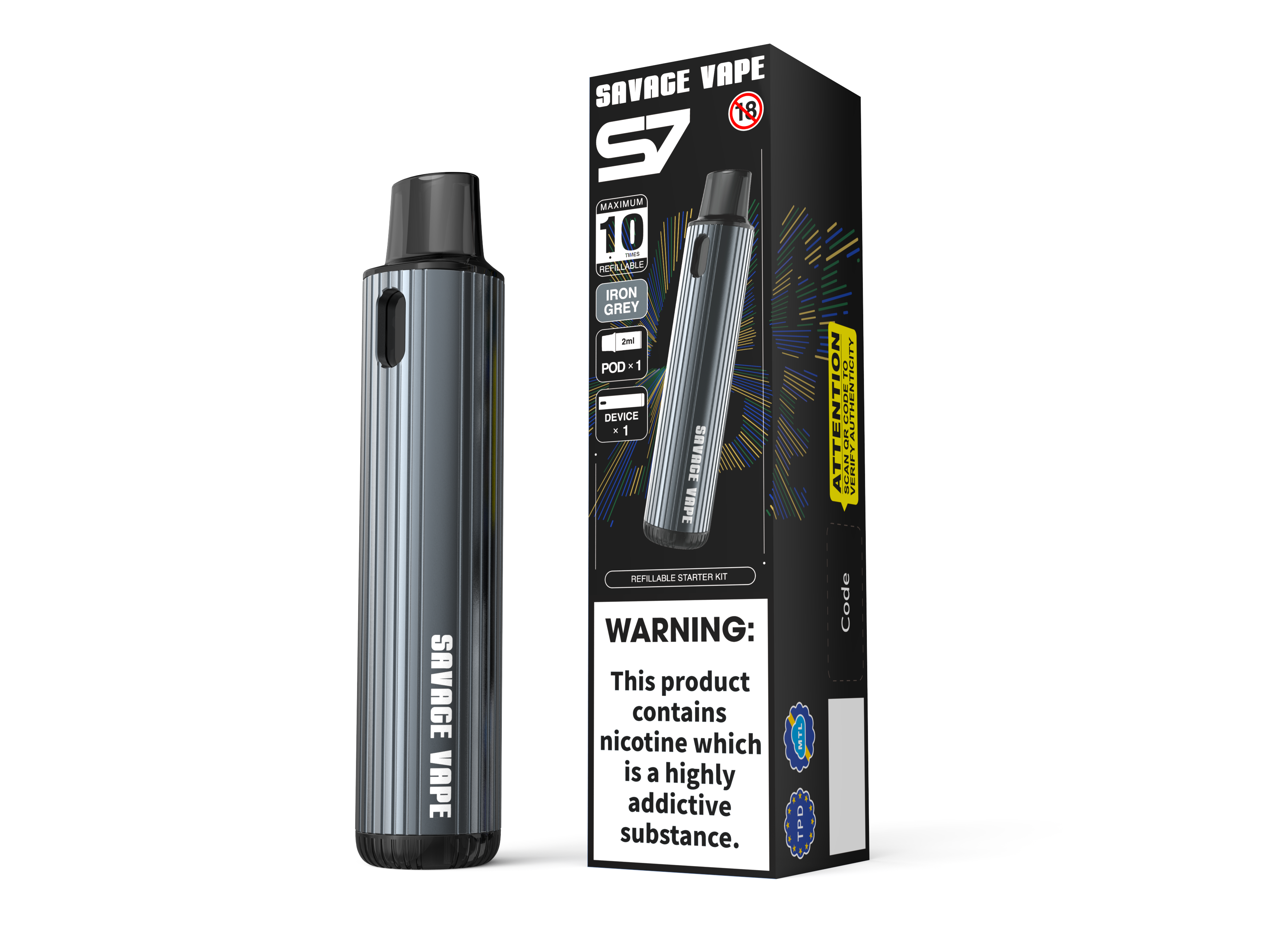 Savage Vape S7 reemplazable 2 ml de 2 ml kits de inicio de cápsula dispositivo 700mAh batería - TPD