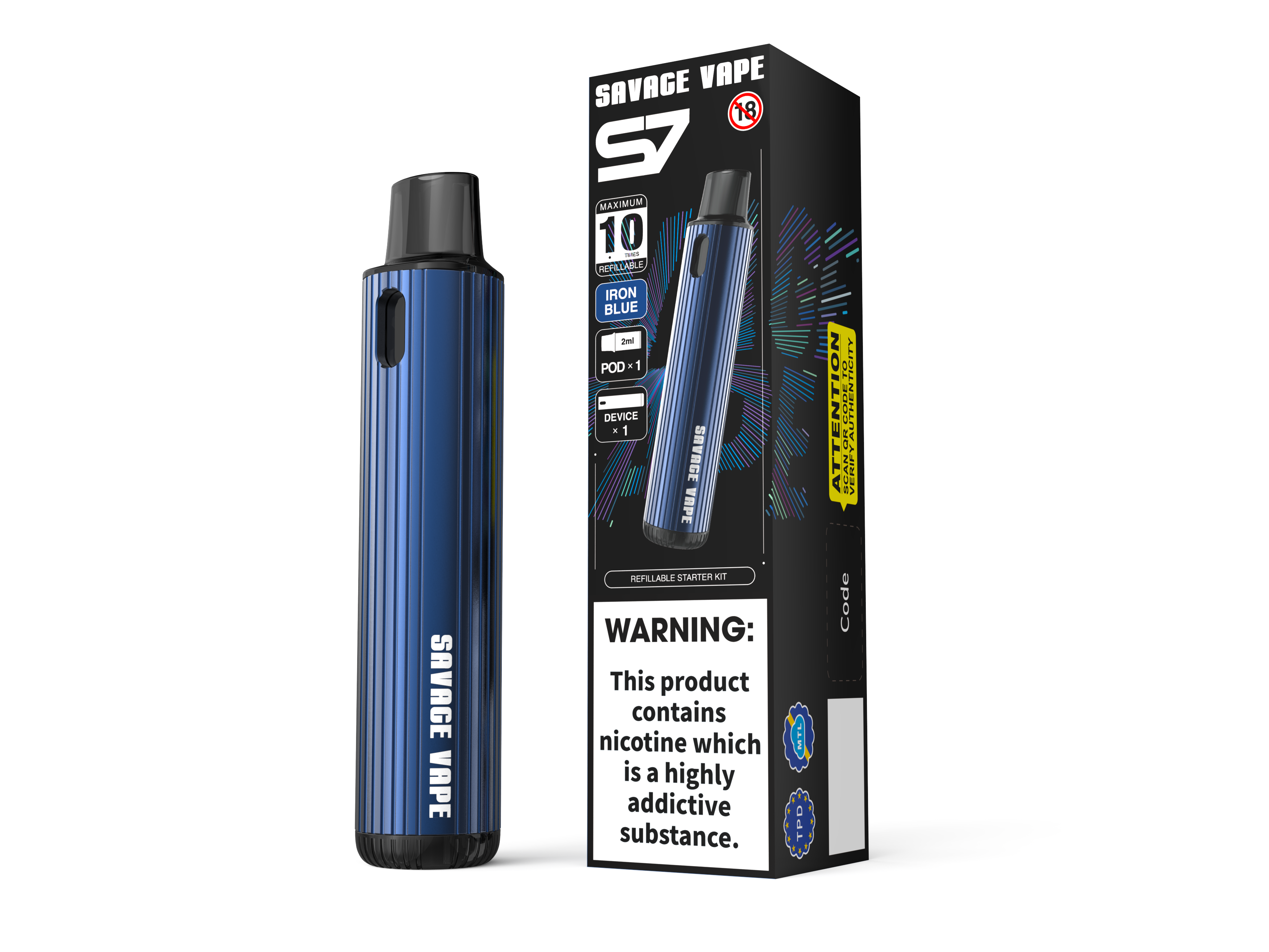 Savage Vape S7 reemplazable 2 ml de 2 ml kits de inicio de cápsula dispositivo 700mAh batería - TPD