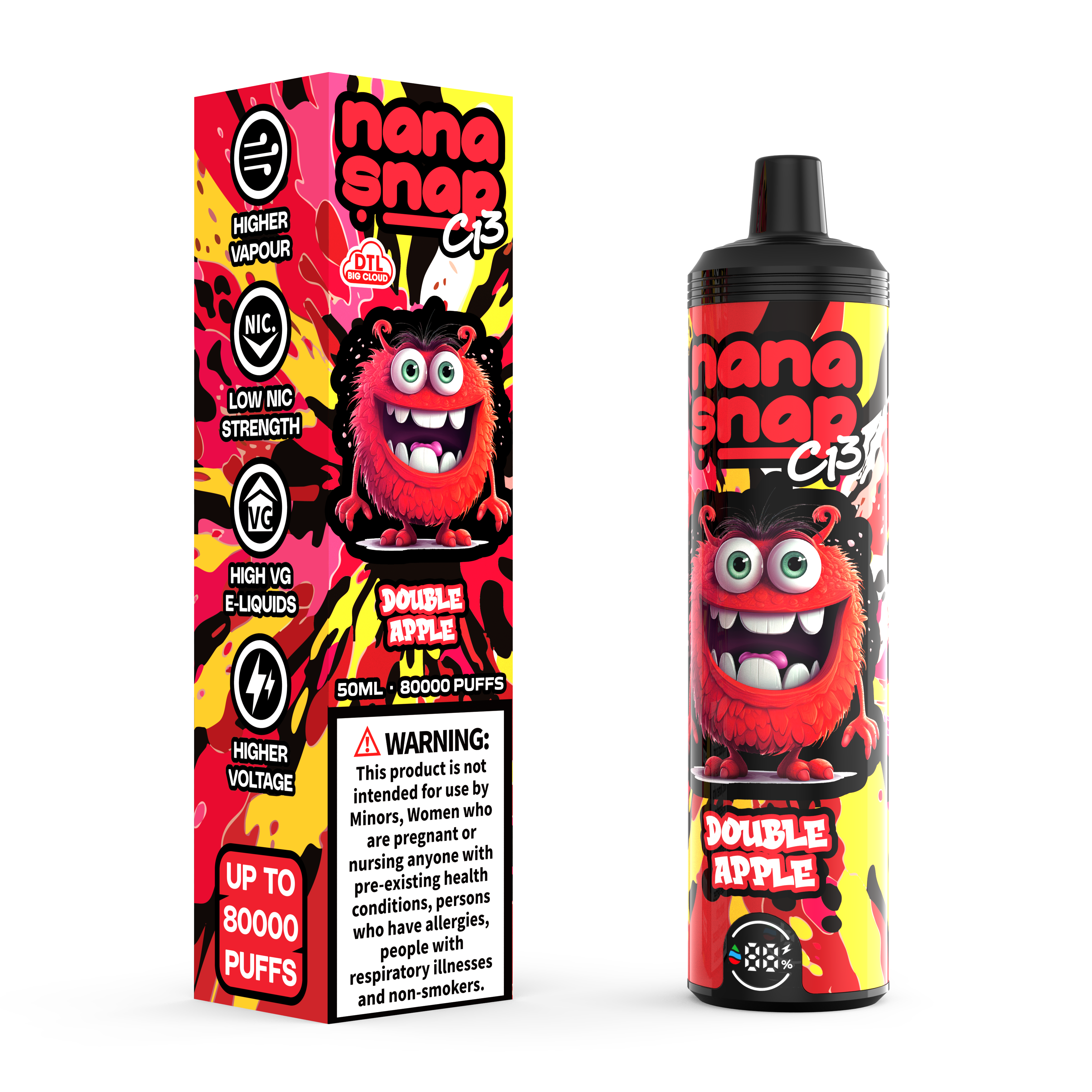 Nanasnap de alta calidad C13 80000 Puff 60000 50000 E POLLO DE CIROTA DE CIROTA HOGKAH DTL VAPER 50ml E-Liquid Dual Mesh Coil Eu Warehouse Vape desechable Vapor 80K 60K 50K Doble Apple