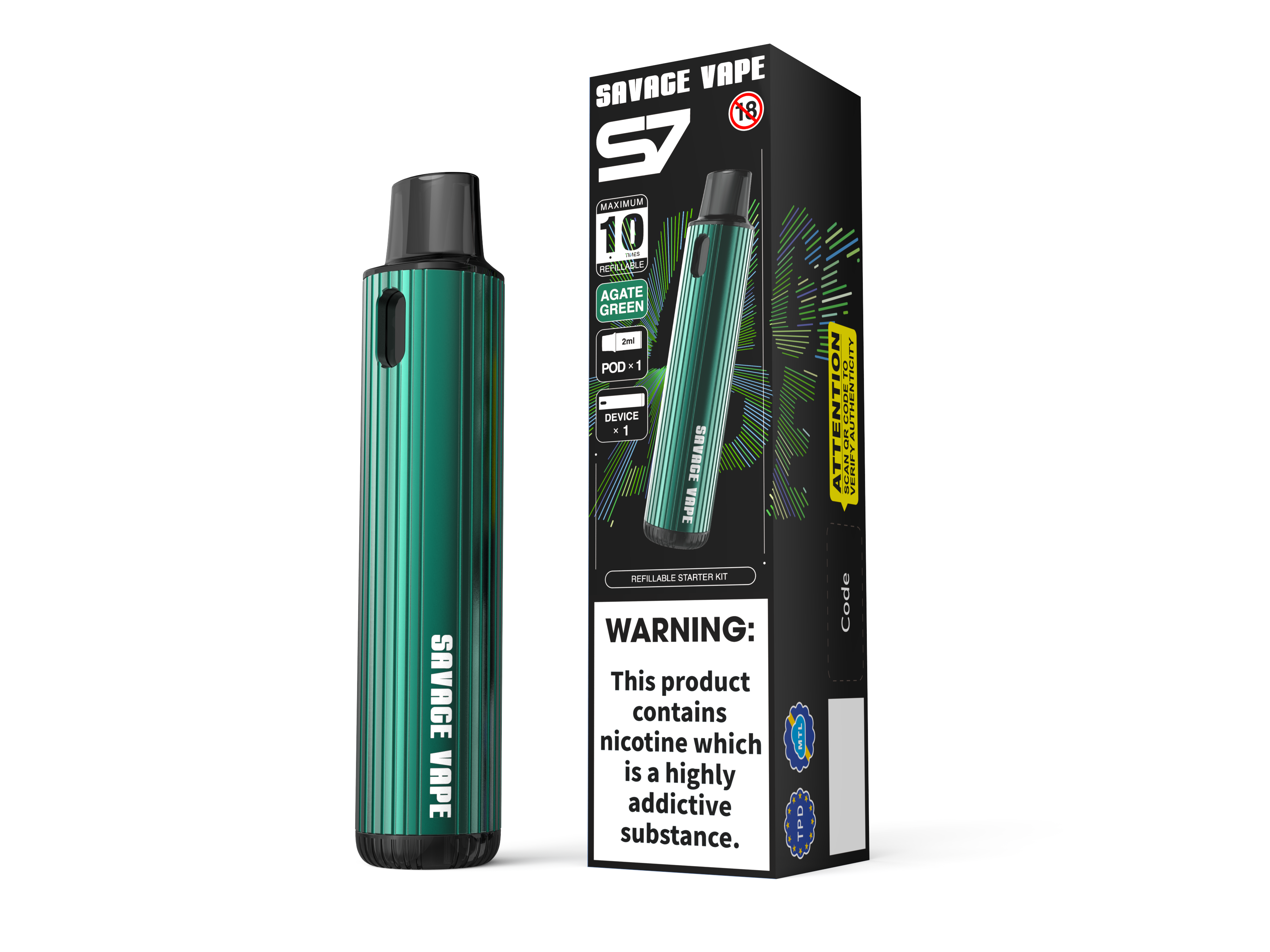 Savage Vape S7 reemplazable 2 ml de 2 ml kits de inicio de cápsula dispositivo 700mAh batería - TPD