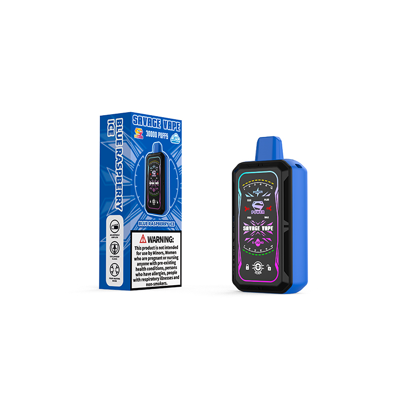 EU Warehouse Savage S Power 30k Puff 30000 Cigarrillo electrónico Vape desechable Bobina de malla dual 4 Potencia ajustable 700 mah - Frambuesa azul