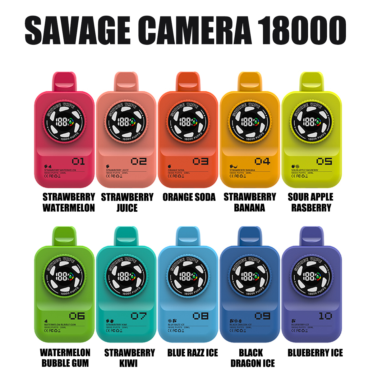 EU Warehouse Savage Camera 18000 Puffs 18k Cigarrillo electrónico Vape desechable 2% 3% 5% Sal Nic - Plátano fresa