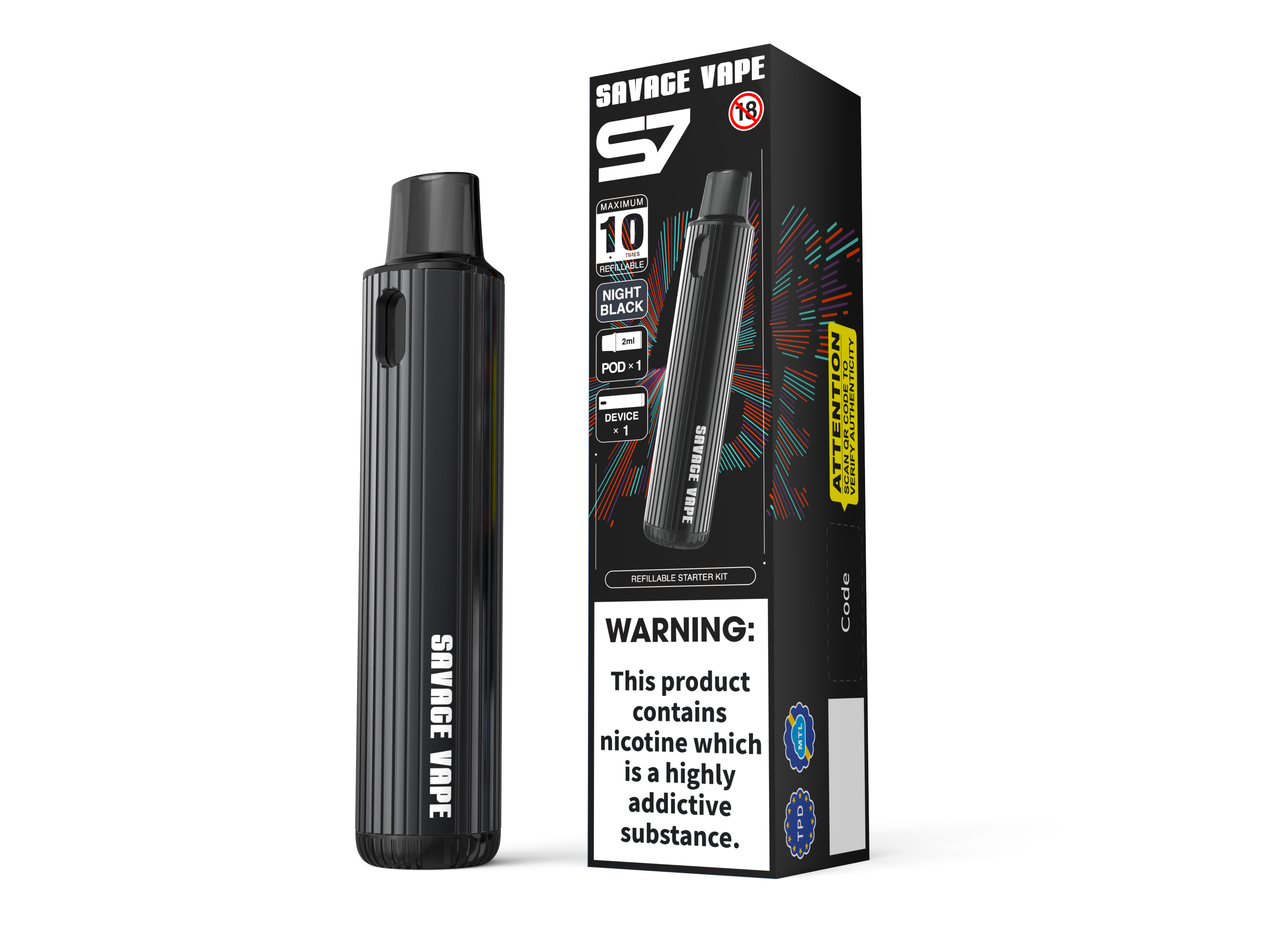 Savage Vape S7 reemplazable 2 ml de 2 ml kits de inicio de cápsula dispositivo 700mAh batería - TPD