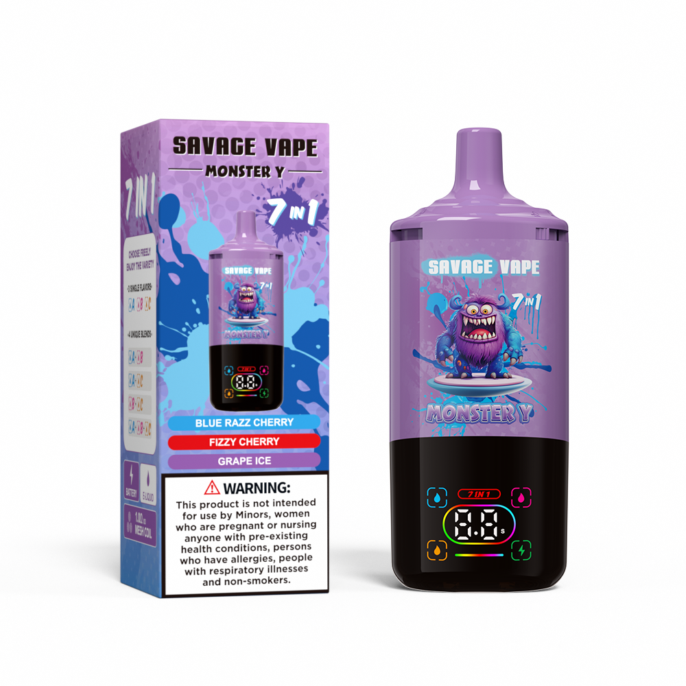 Venta superior Savage Monster Y 80000 Puff 65000 50000 E Cigarrillo 7 en 1 Dual Mesh Coil Smart Display 30+30+30ml EU Warehouse Vape desechable Vapor 80K 65K 50K Blue Razz Cherry & Fizzy Cherry