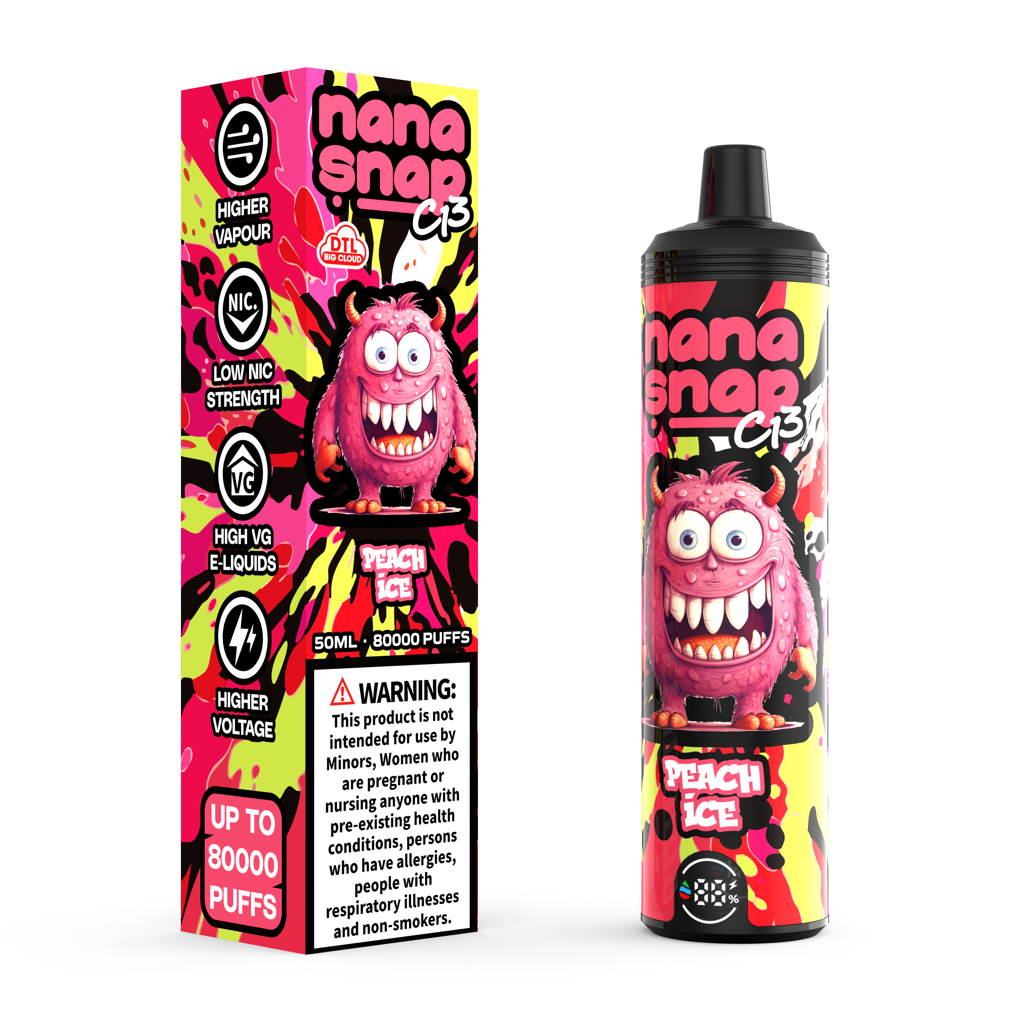 Nanasnap de alta calidad C13 80000 Puff 60000 50000 E POLLO DE CIROTA DE CIROTA HOGKAH DTL VAPER 50ML E-Liquid Dual Mesh Coil Eu Warehouse Vape desechable Vapor 80K 60K 50K Peach Poach