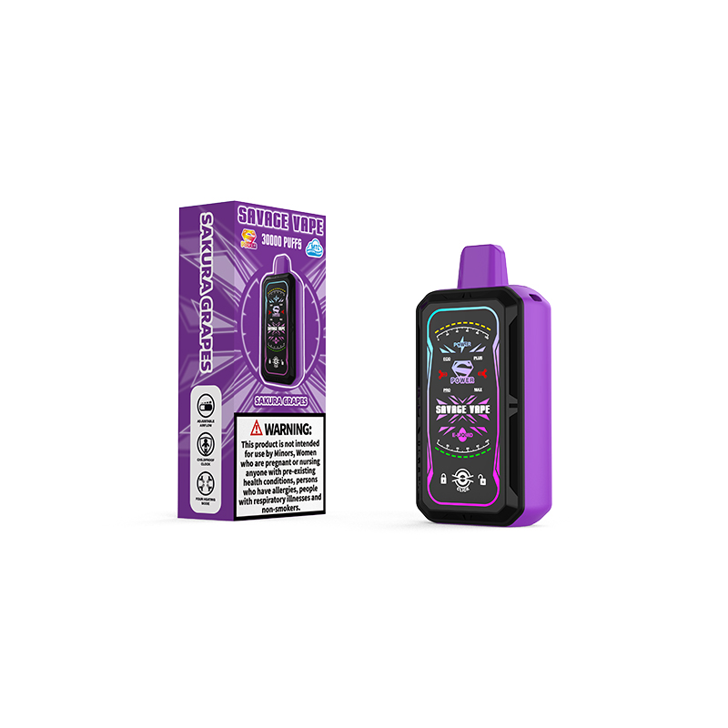 Cigarrillo electrónico Vape desechable Savage S Power 30k Puff 30000 con pantalla completa de batería de 700 mah - Sakura Grape