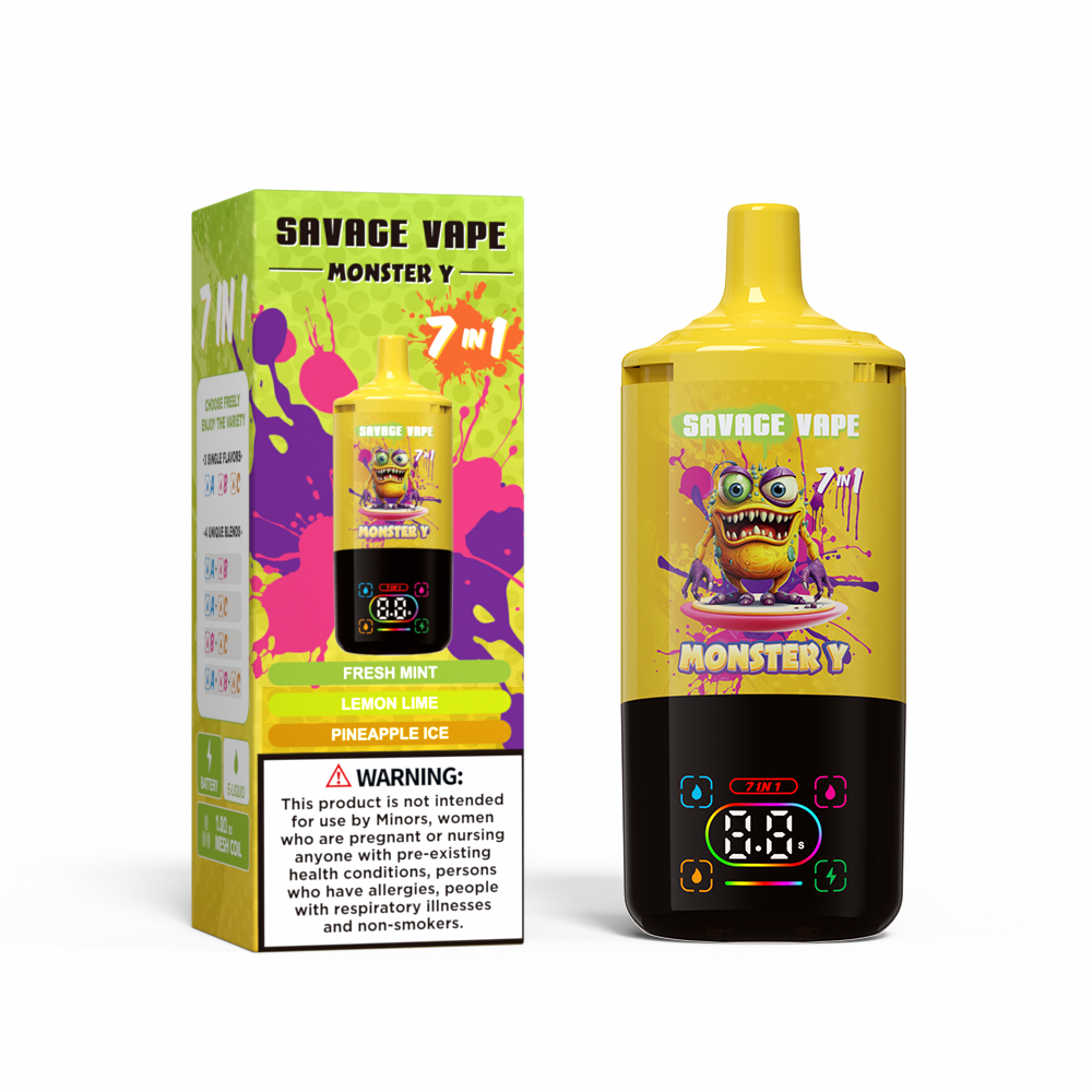 Venta superior Savage Monster Y 80000 Puff 65000 50000 E Cigarrillo 7 en 1 Dual Mesh Coil Display Smart 30+30+30ml EU Warehouse Desechable Vape 80K 65K 50K Fresh Mint & Lemon Lime