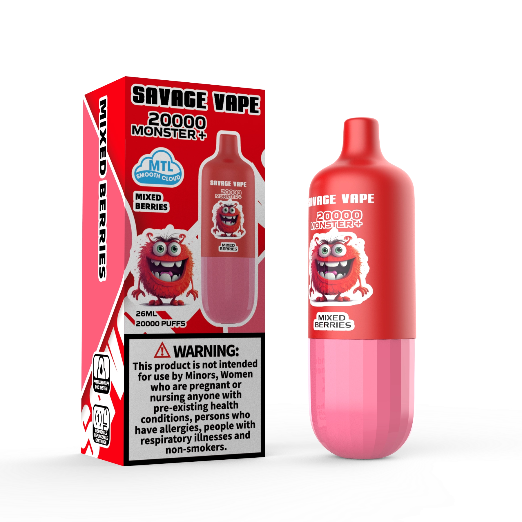 Almacén mayorista Eu Savage Monster +20000 Puff 20k con batería recargable de vapeo desechable de repuesto precargada - Cherry Cola